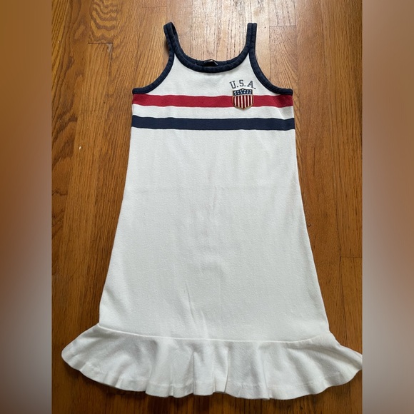 Ralph Lauren Girls White Sleeveless Dress with USA Logo - Picture 1 of 5